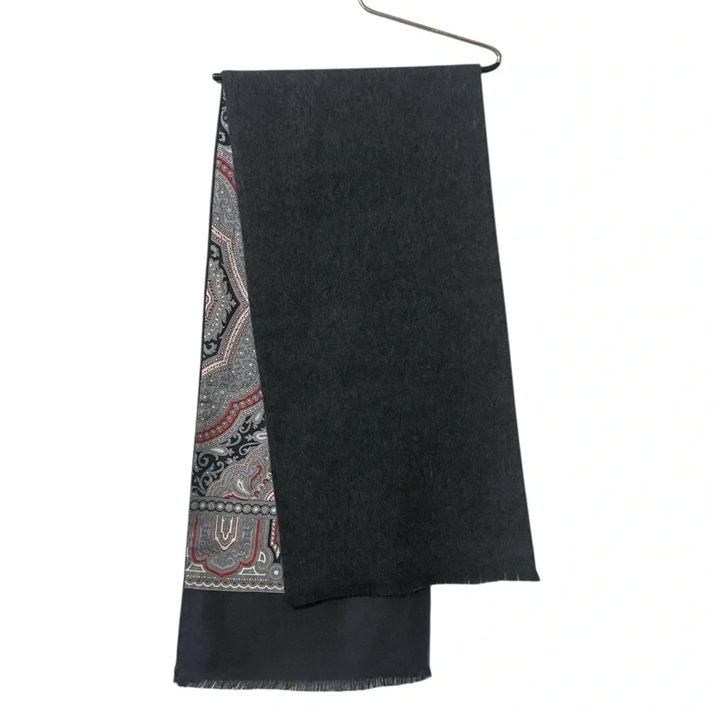 Christian Dior Double Sided Black & Gray Patterned Tuxedo Style Scarf 11